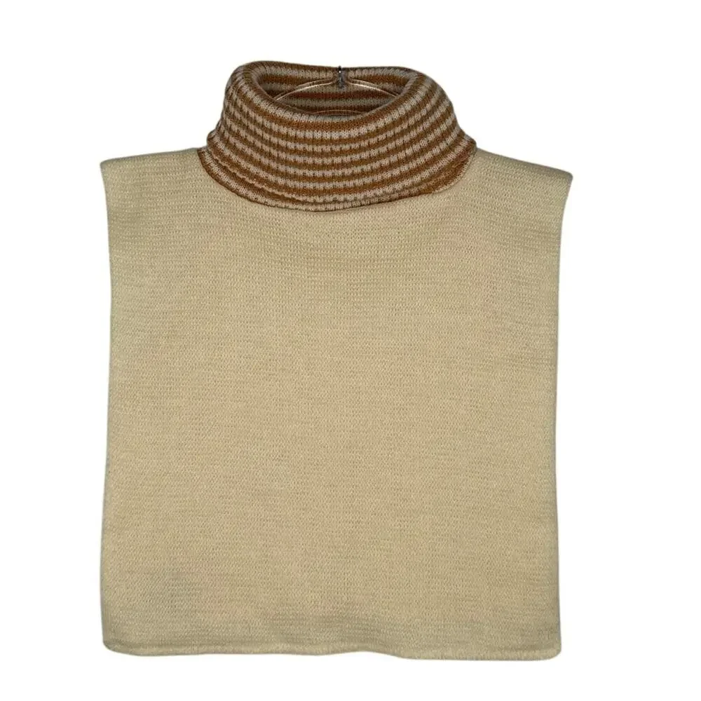 Vintage 1970s Cream & Camel Turtleneck Dickey Faux Sweater Insert